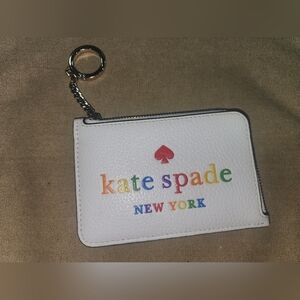 Kate Spade New York Leather Rainbow White Key Card ID Holder Wallet Coin Purse